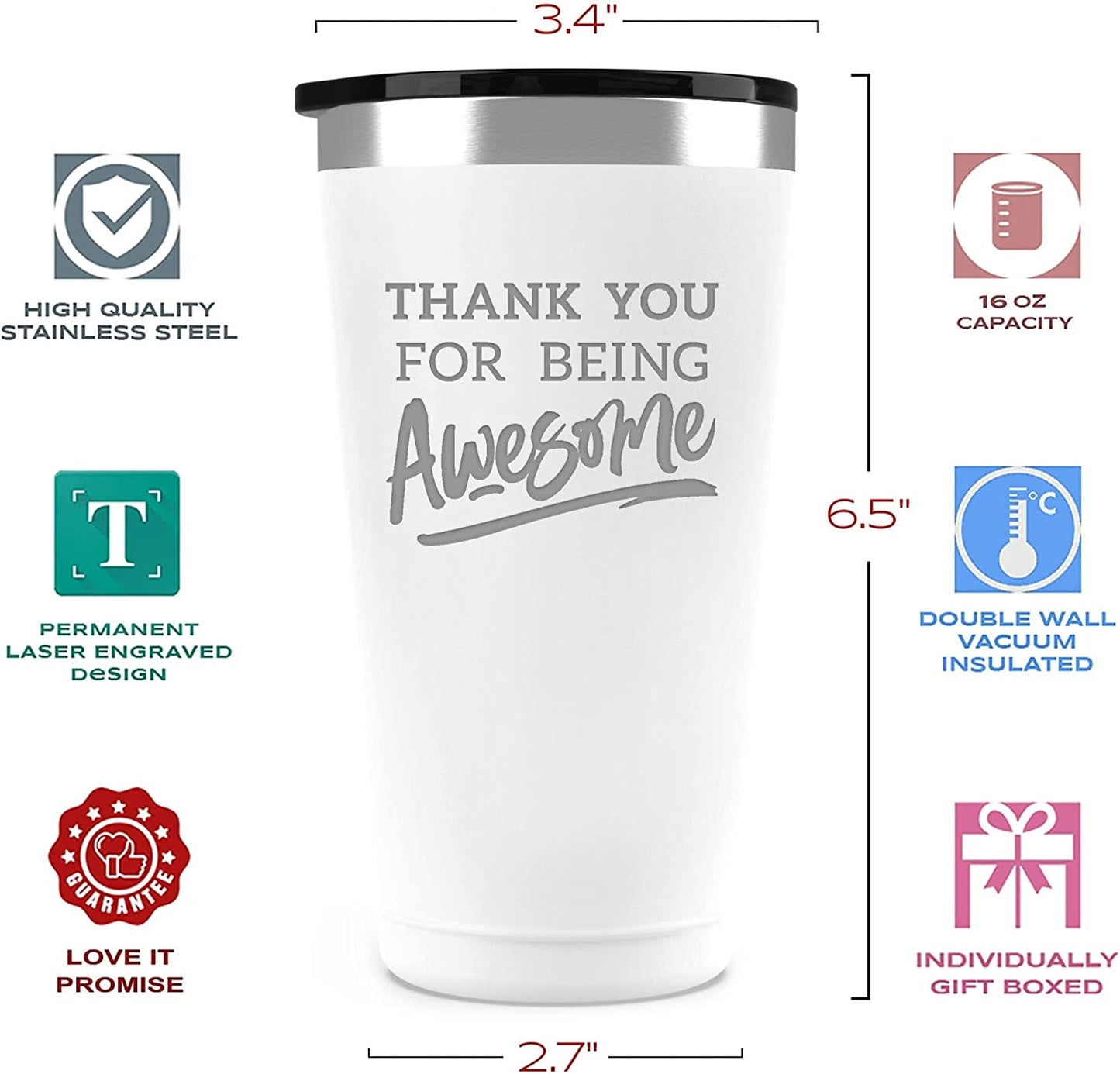 Christmas Thank You Gifts for Women Men 16 oz White Tumbler - Appreciation Gifts