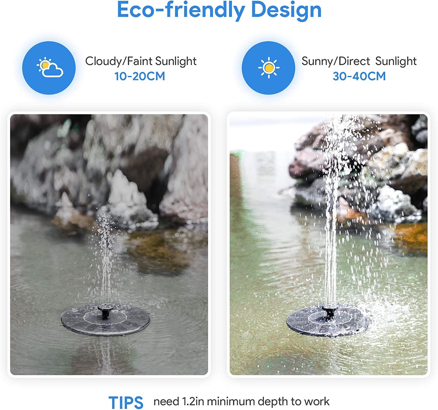 Floating Solar Powered Water Fountain Pump for Bird Bath, Garden, Pond, Pool, Outdoor (1W)