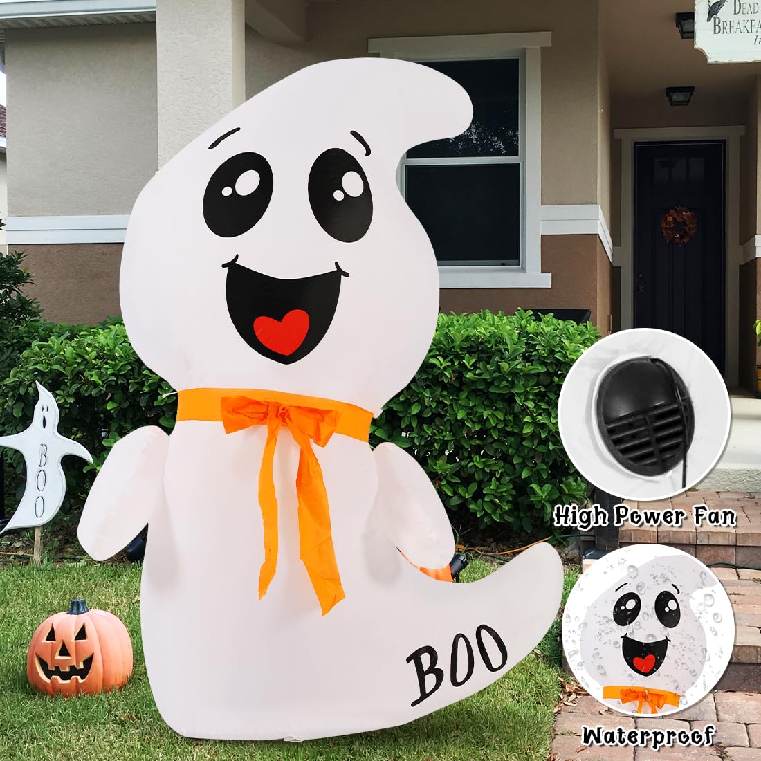 4 FT Cute Ghost Blow Up Yard with Built-in LEDs for Indoor /outdoor Garden Lawn Party Decorations