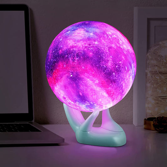 16 Colors Moon Lamp, Lava Night Light Galaxy Lamp,3D Moon (5.9 inch, Light Blue Base)