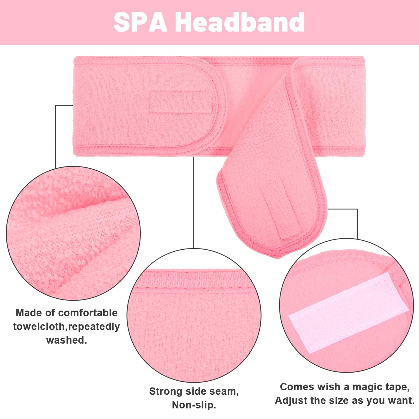 4 PCS Spa Headband, Make up Hair Band, Stretch Terry Cloth Headband for Sport Yoga Shower (Pink)