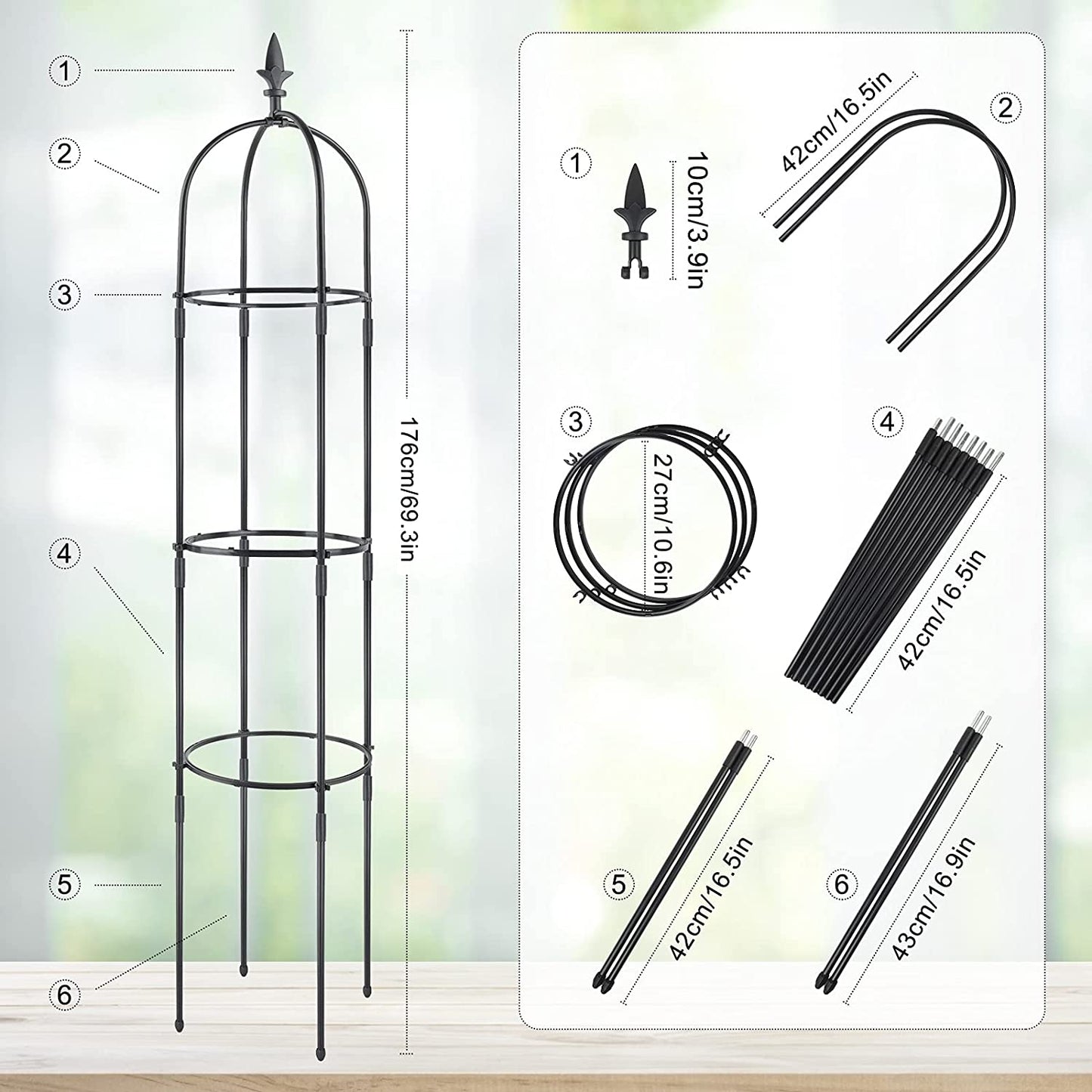 Garden Obelisk Trellis for Climbing Plants, Rustproof Plastic Coated Metal Plant Support, Garden Tower Trellis Indoor Potted Plant, Tomato Plant Cage for Support Rose, Vegetable Vines(2 Pack)