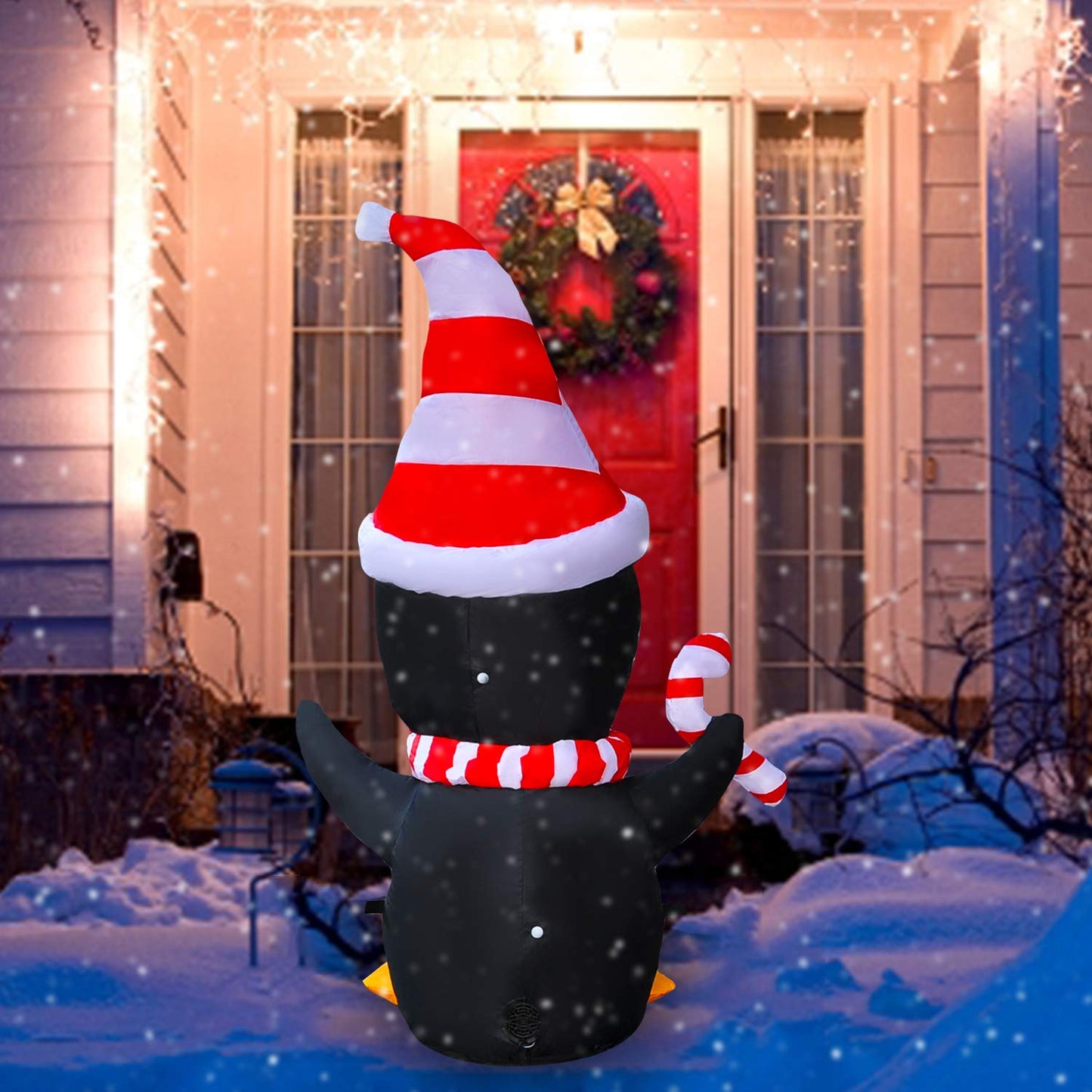 4 Ft LED Light Up Inflatable Christmas Penguin with Scarf & Candy Decoration for Yard Lawn Garden Home Party