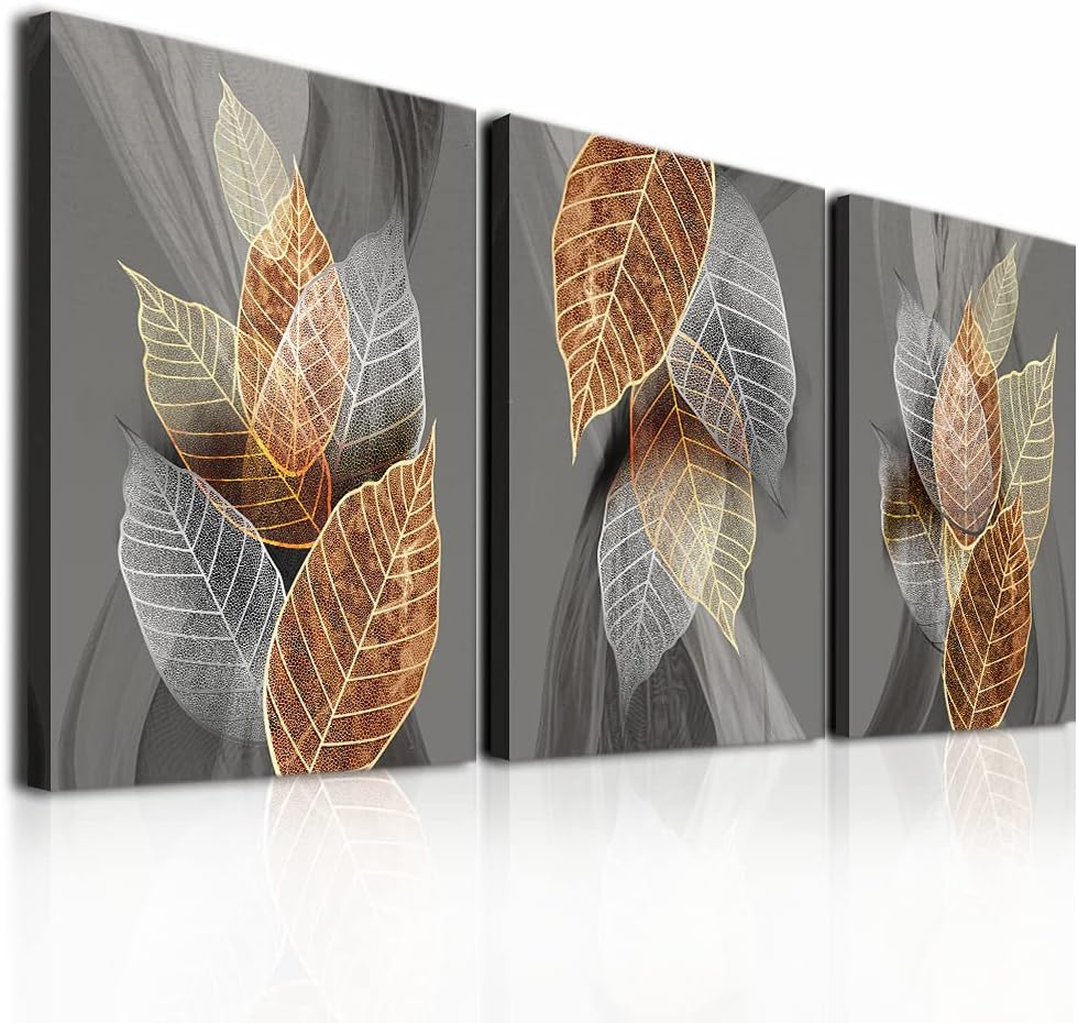 Wall Art For Living Room, Family Wall Decorations, Kitchen, Bathroom, Bedroom Modern Wall Decor Black Paintings Abstract Leaves Pictures Artwork Inspirational Home Decor 3 Pieces