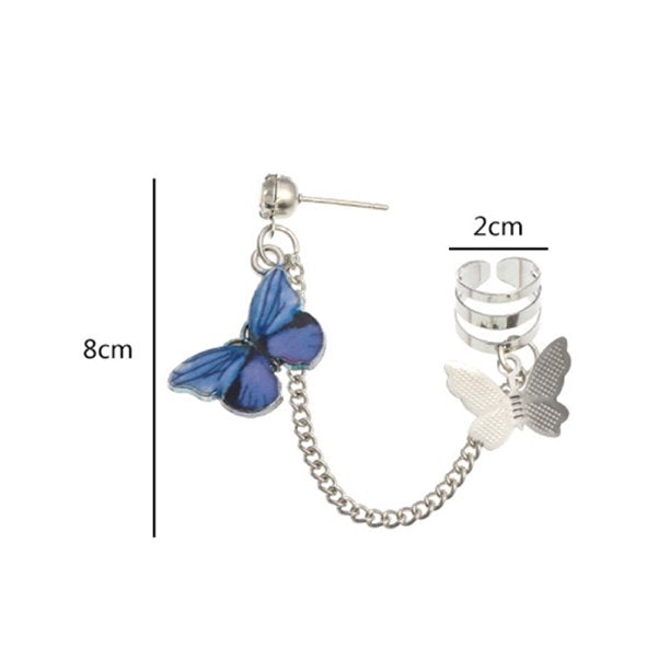 Black Women Earring,1 Pack Punk Butterfly Dangle Ear Cuff Clip Chain Stud Earring Party Jewelry