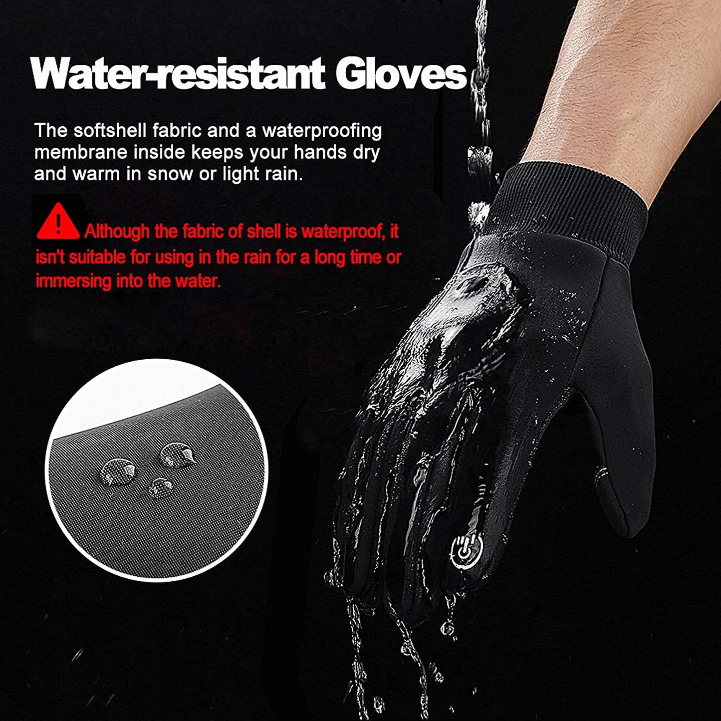 Thermal Black Warm Gloves for Men Women Waterproof Touchscreen Non-Slip Freezer, Large