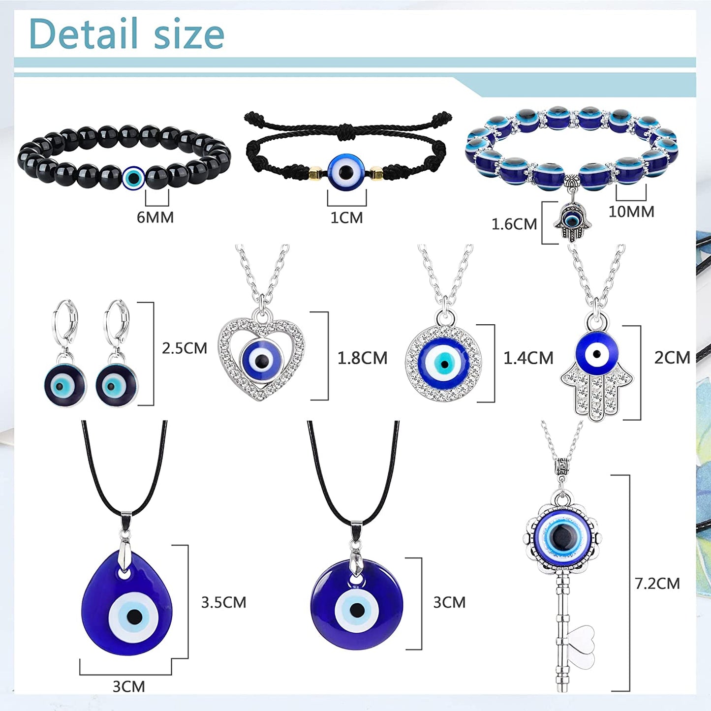 11Pcs Evil Eye Necklace Pendant for Women Men Leather Rope Earrings Protection Bracelet Charms