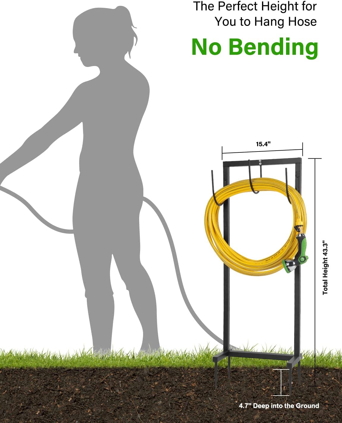 Detachable Garden Hose Holder Freestanding Thicker Metal Hose Stand Securely Hold Hose 3/4 inch x 100 ft