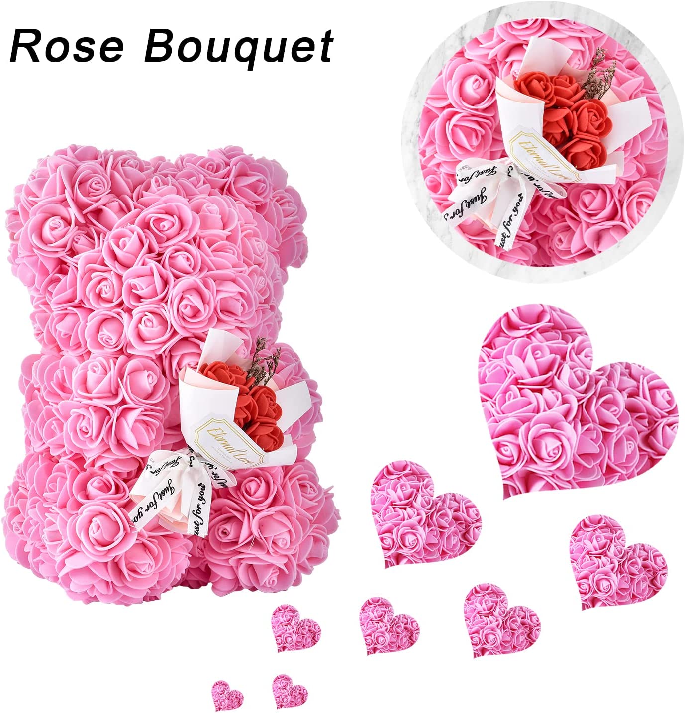 Pink Rose Bear Valentines Day Gifts for Her w/ Box & I Love You Necklace