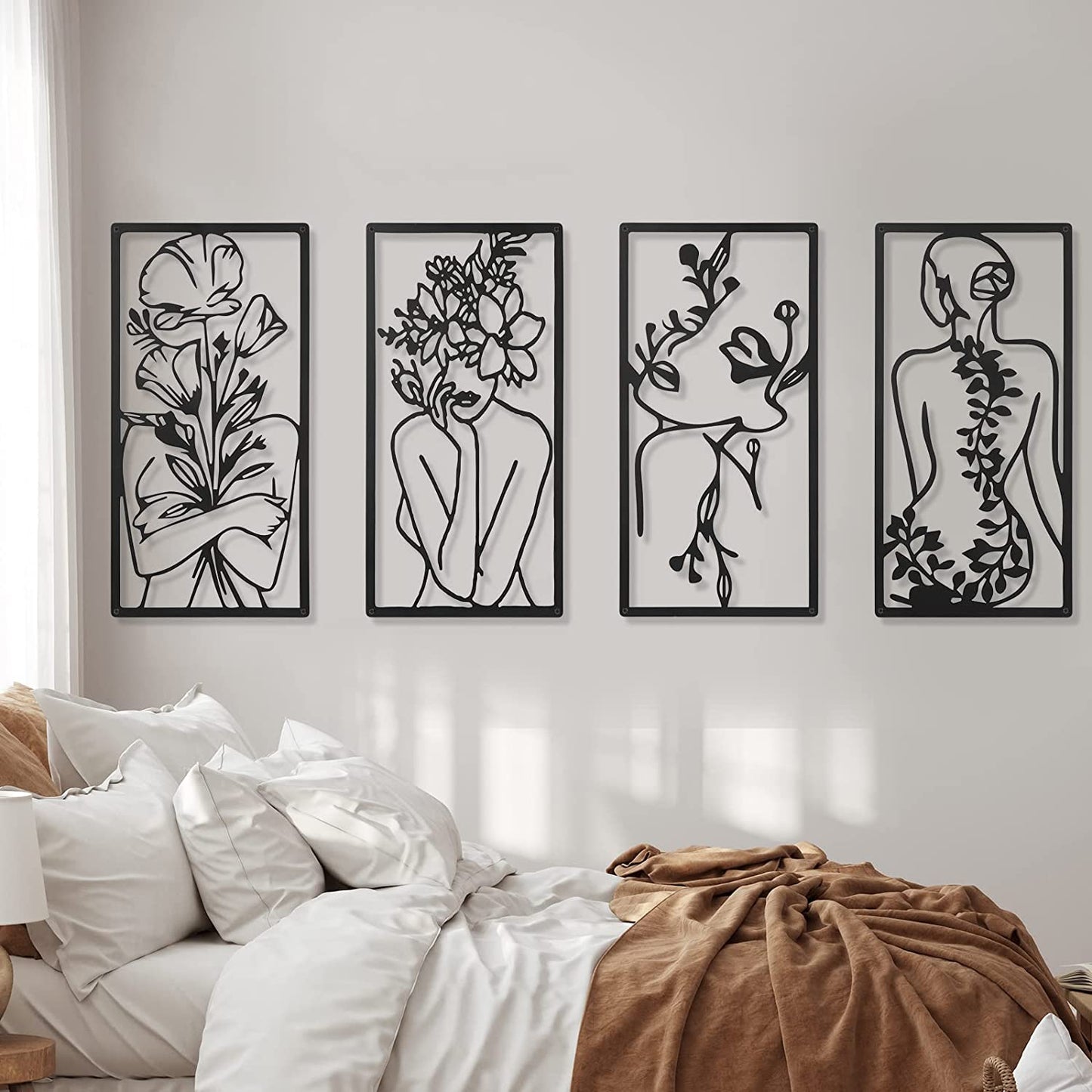 4 Pcs Metal Minimalist Abstract Woman Wall Art Line Drawing for Home Decoration(Black)