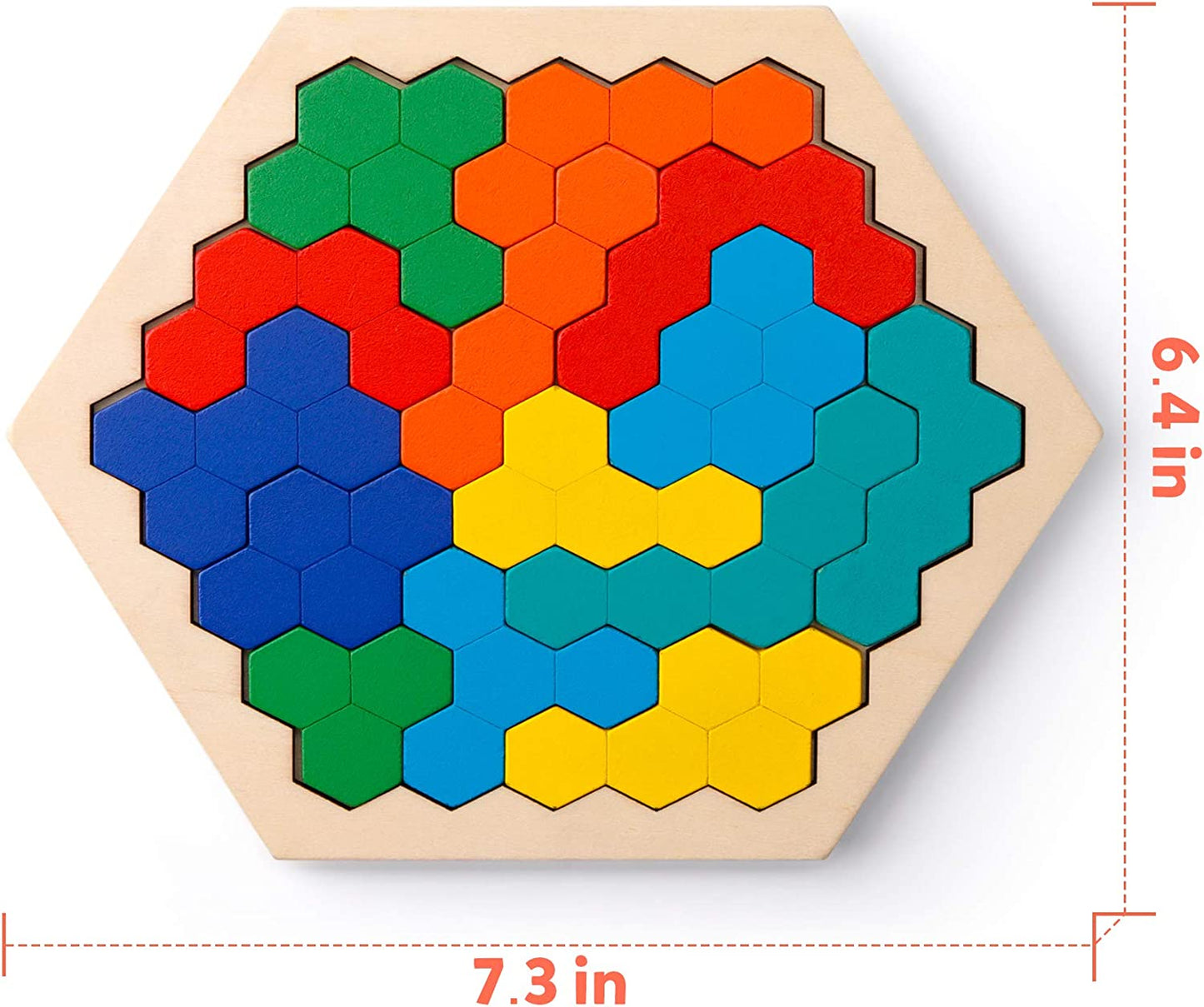 Wooden Hexagon Puzzle for Kid Adults-Shape Pattern Block Tangram Brain Teaser Toy