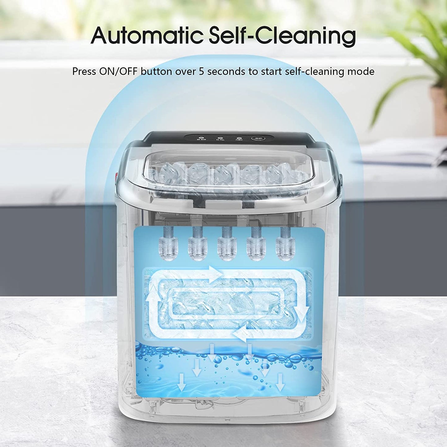 Ice Makers Countertop, Portable Ice Maker Machine with Handle,Self-Cleaning 26Lbs/24H, 9 Ice Cubes Ready in 8 Mins