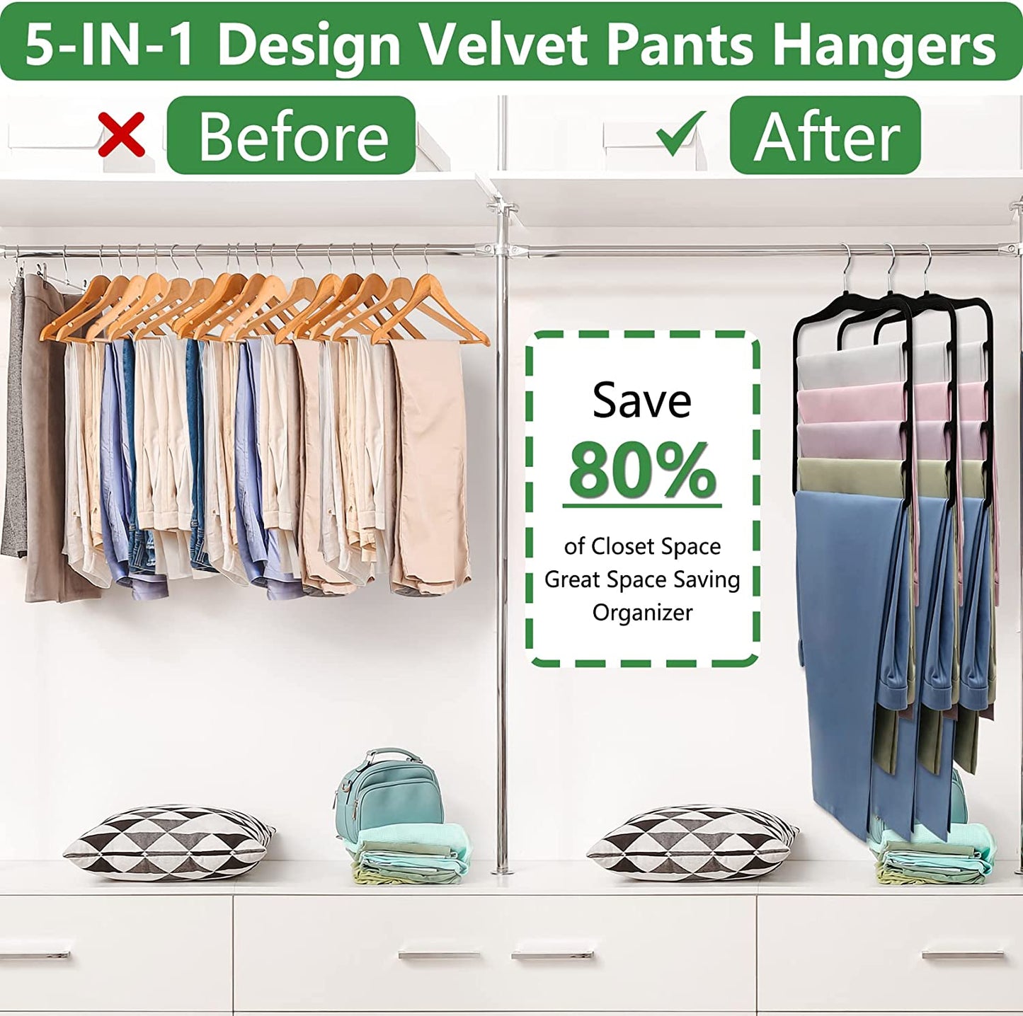 Non Slip 3 Pack Pants-Hangers-Space-Saving,Closet-Organizers-and-Storage