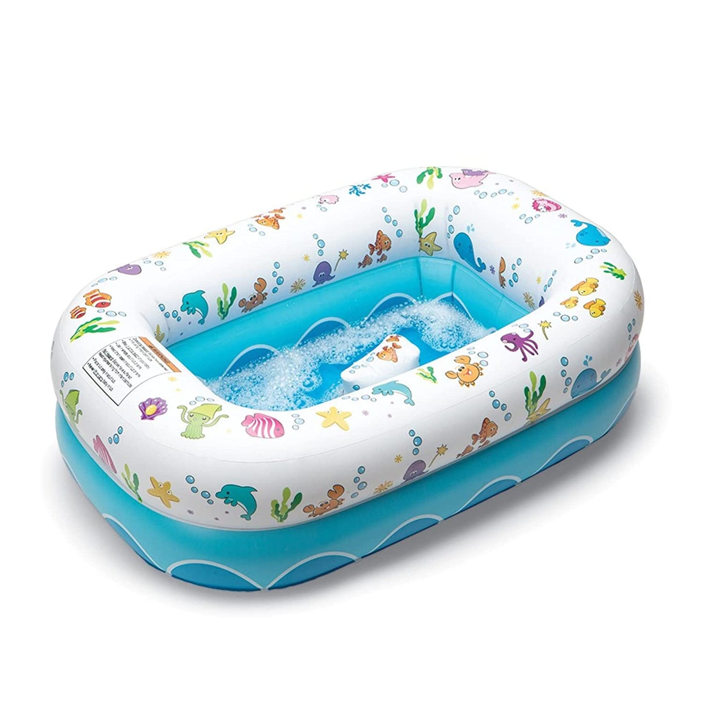 Inflatable Bathtub for Baby & Toddler; Saddle Horn Keeps Baby from Sliding; Whimsical Ocean Design Recommended Age 6 to 24 Months