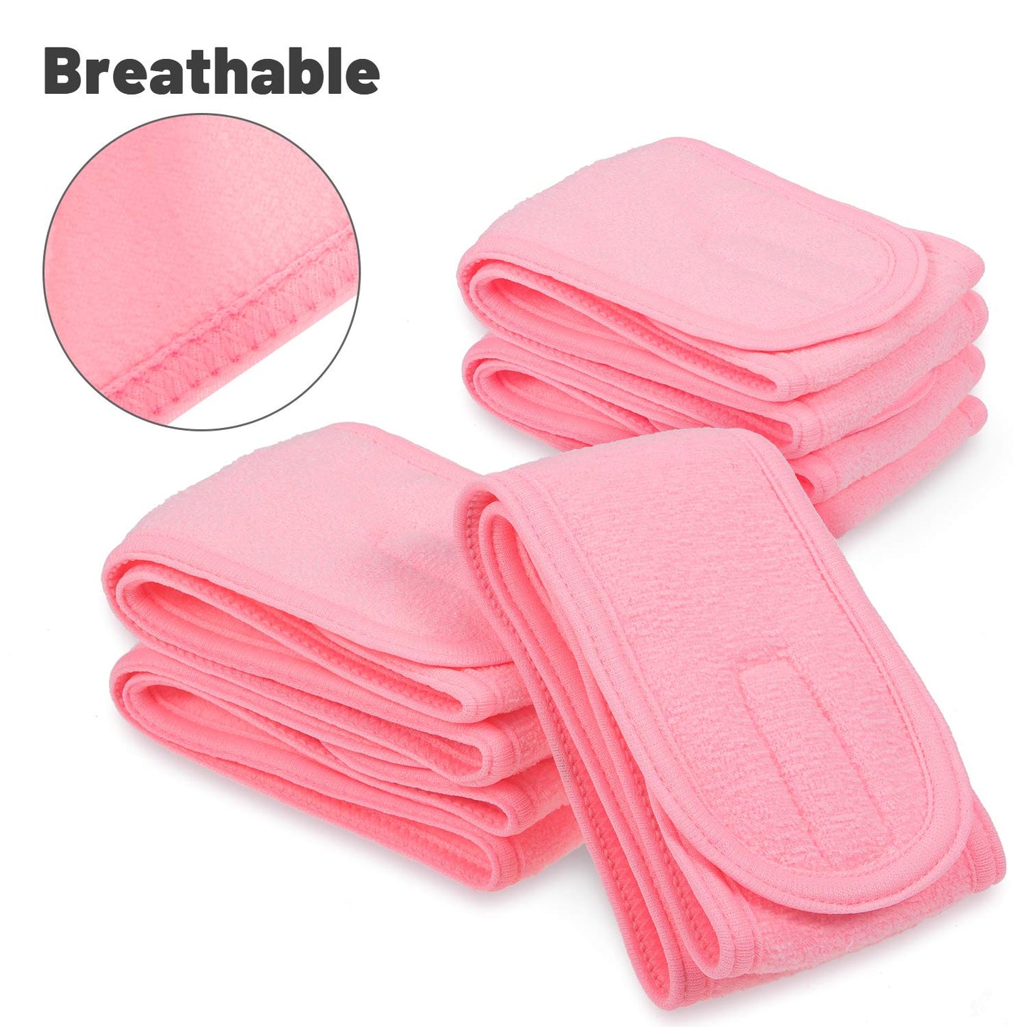 4 PCS Spa Headband, Make up Hair Band, Stretch Terry Cloth Headband for Sport Yoga Shower (Pink)