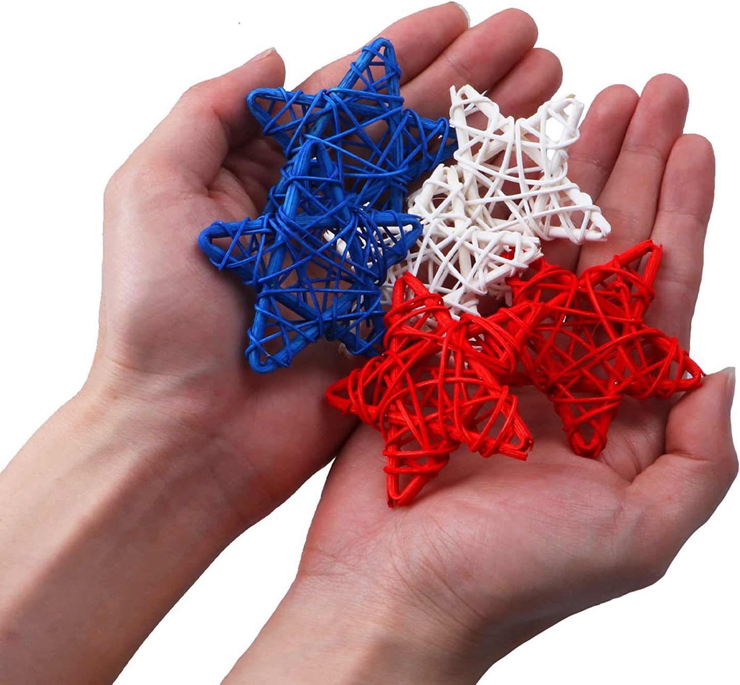 24 Pcs 4th of July Star Shaped Rattan Balls Decoration, 2.36 Inch Red White &Blue