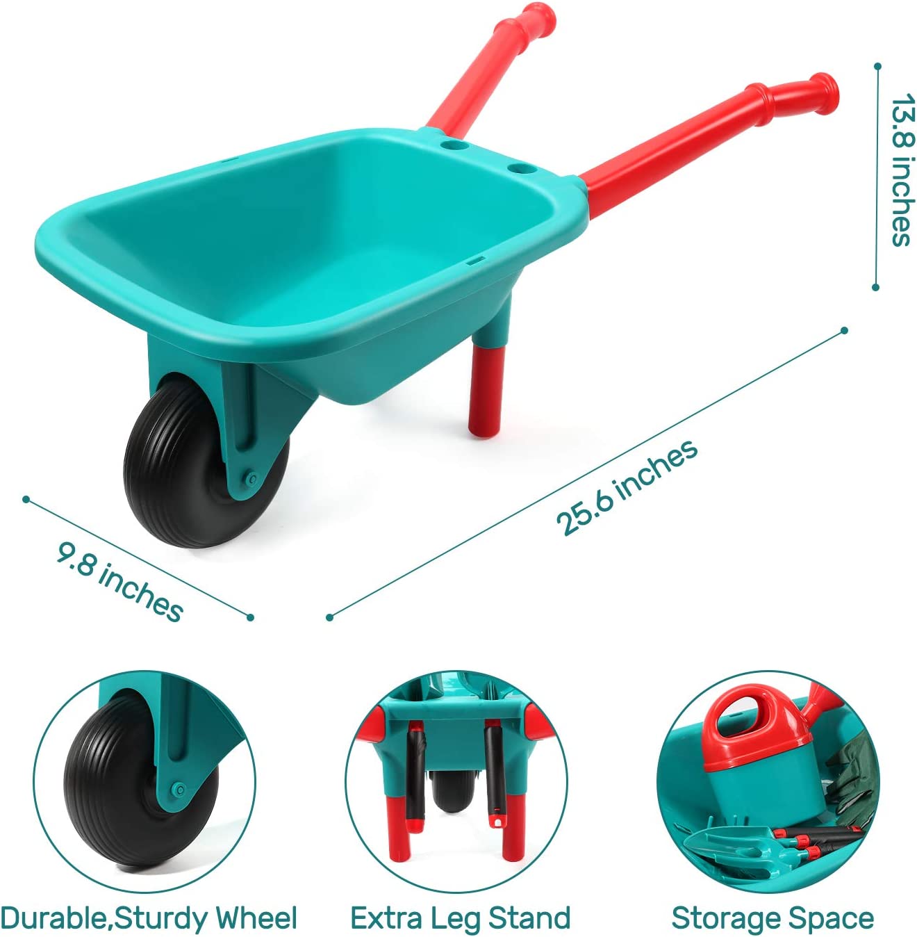 11pcs Kids Gardening Tool Set w/ Wheelbarrow, Watering Can, Gardening Gloves, Hand Rake, Shovel, Trowel, Double Hoe, Apron w/ Pockets