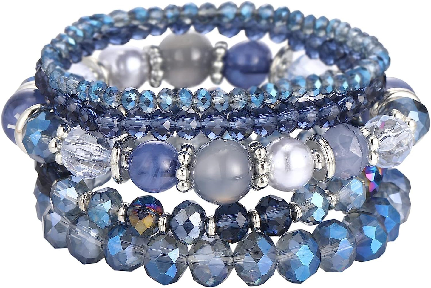 Blue Boho Stretch Bracelet Colorful Stackable Crystal Beads Bracelets