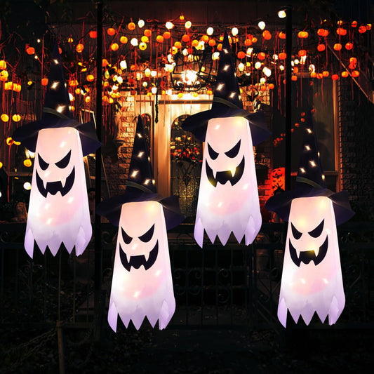 Hanging Outdoor String Lights Glowing Ghost Witch Hat Halloween  (4Pcs)