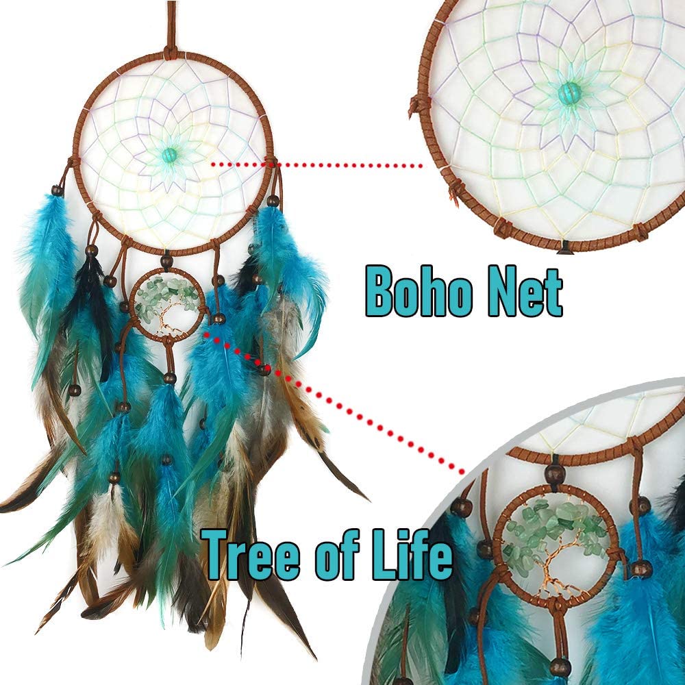 Dream Catcher Mobile LED Fairy Lights Handmade Traditional Circular Net for Wall Hanging Décor