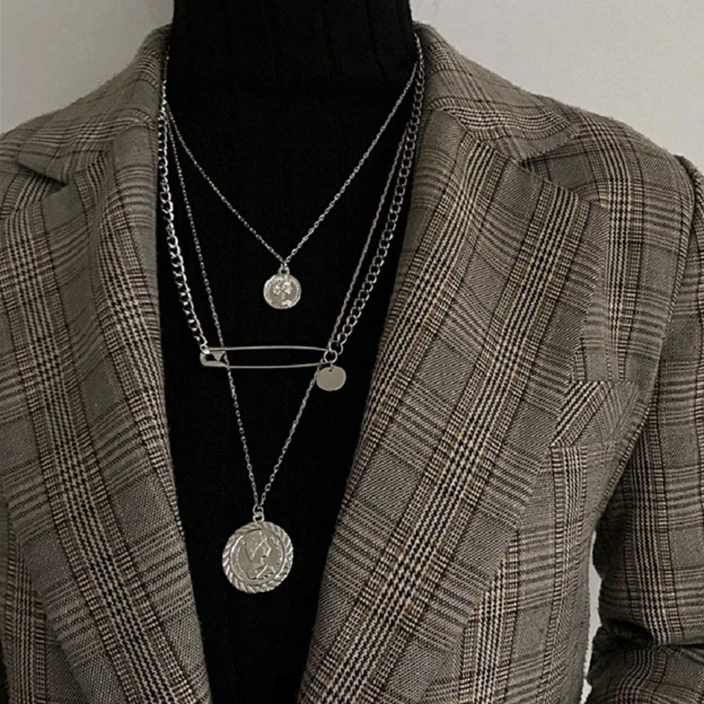 Father's Day Multi-Layered Paper Clip & Coin Pendant Necklace Boho Jewelry Set