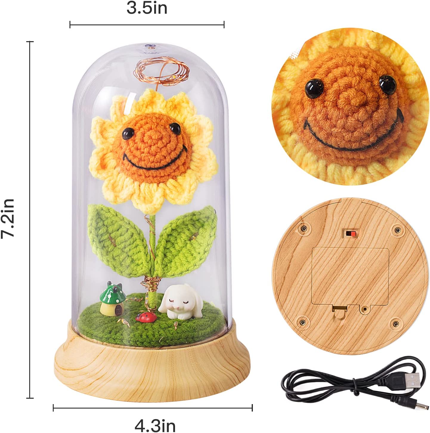 Crochet Sunflower in Dome Gifts for Women, Yellow