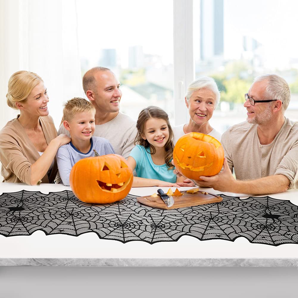 Table Runner, Black Lace Spider Web Table  for Halloween Table Creepy Table Cloth