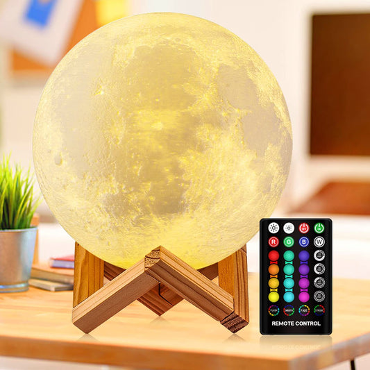 Moon Lamp, 16 Colors 3D Printed Moon Lights w/ Stand, Remote & Touch Control, USB, 4.72in