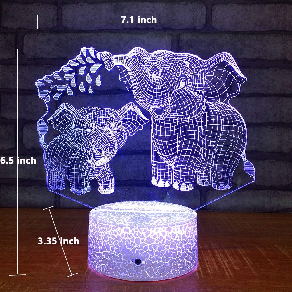 Elephant 3D Night Light for Kids 3 Lamp w/ 16 Colors Changing & Remote Control