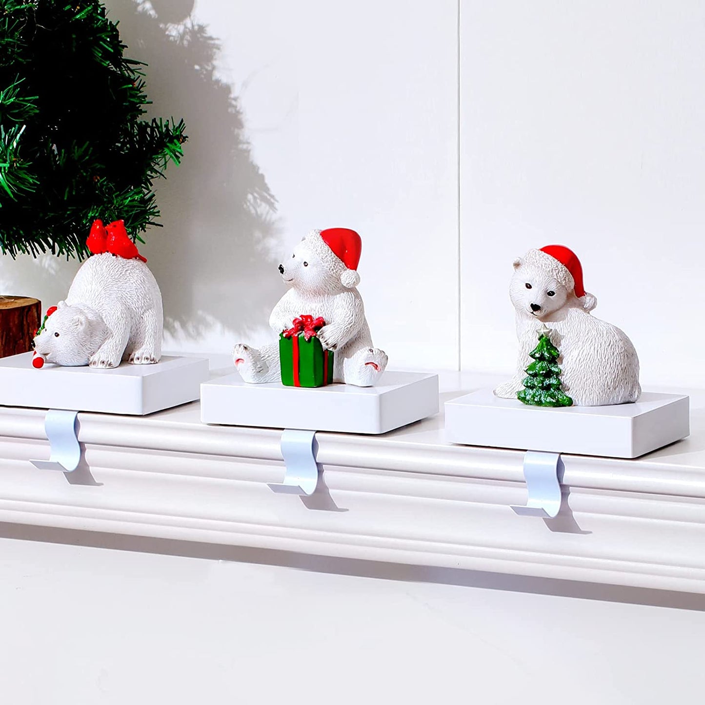 3 Large White Polar Bear Christmas Stocking Holders