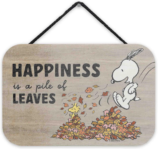 Peanuts Snoopy Happiness Is a Pile of Leaves Hanging Wood Wall Decor - Cute Snoopy Sign for Fall Home Decorating