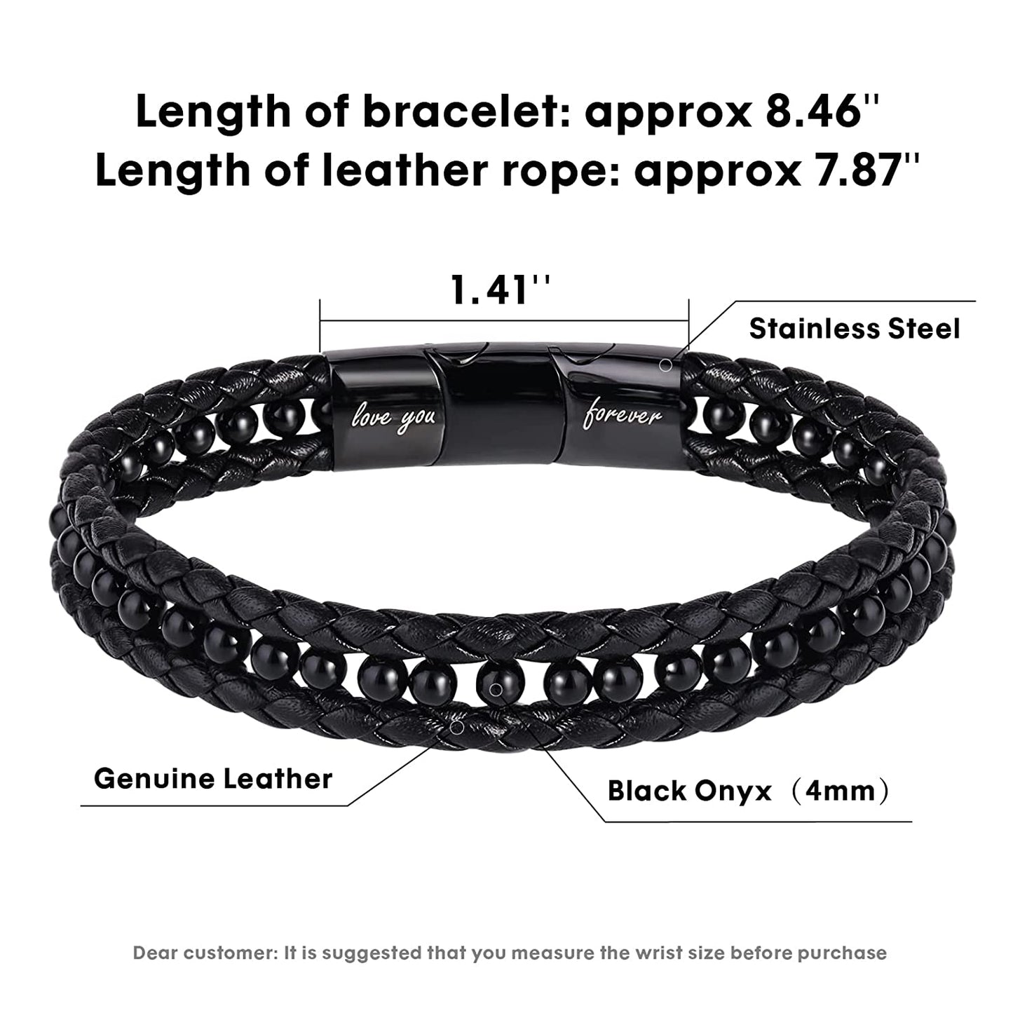 To My Father Leather Bracelets For Men, Black- Fathers Day Gift