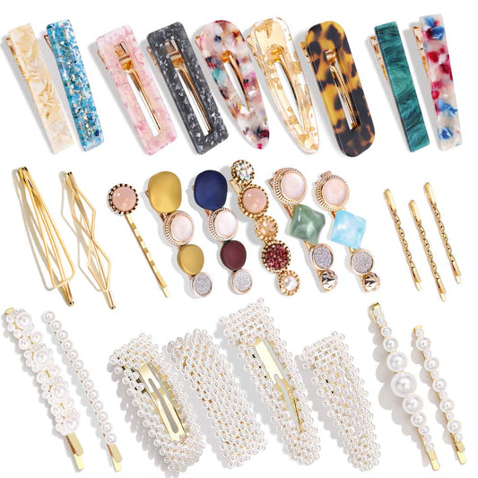 28 PCS Handmade  Pearls and Acrylic Resin Hair Clips for Women