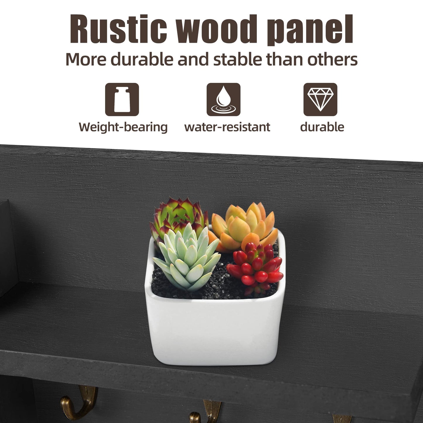 Key Holder for Wall, Mail and Key Hanger Wall Mount with Double Key Hook and Hat Coat Rack Shelf