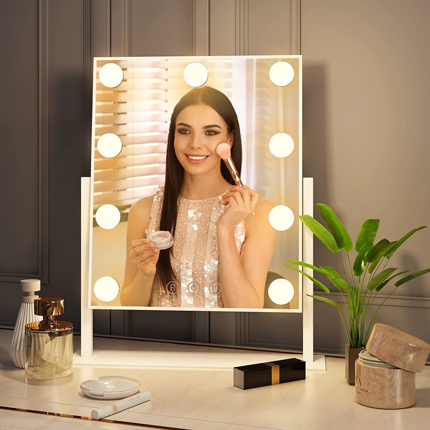 Vanity Mirror w/ 9 LED Lights Touch Control w/ 3 Colors Light & 360°Rotation