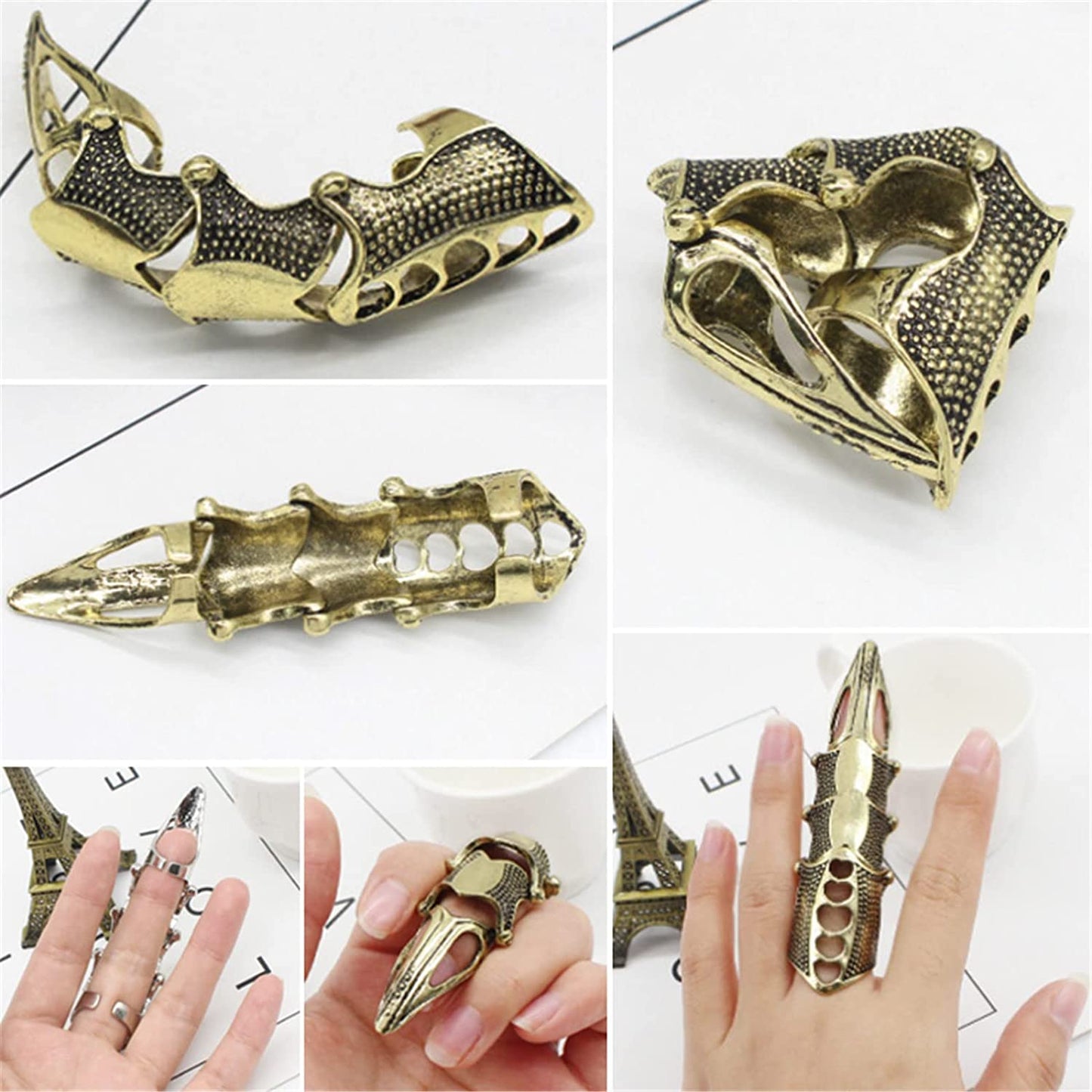 4Pcs Punk Full Finger Ring Set Gothic Adjustable for Men/Women