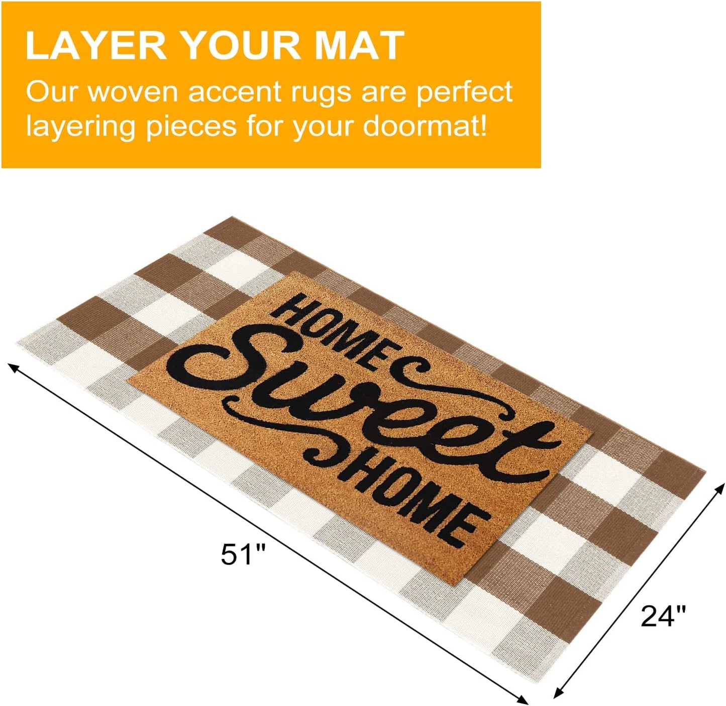 Christmas Buffalo Plaid Outdoor Rug Runner 24"x51" Checkered Brown and White