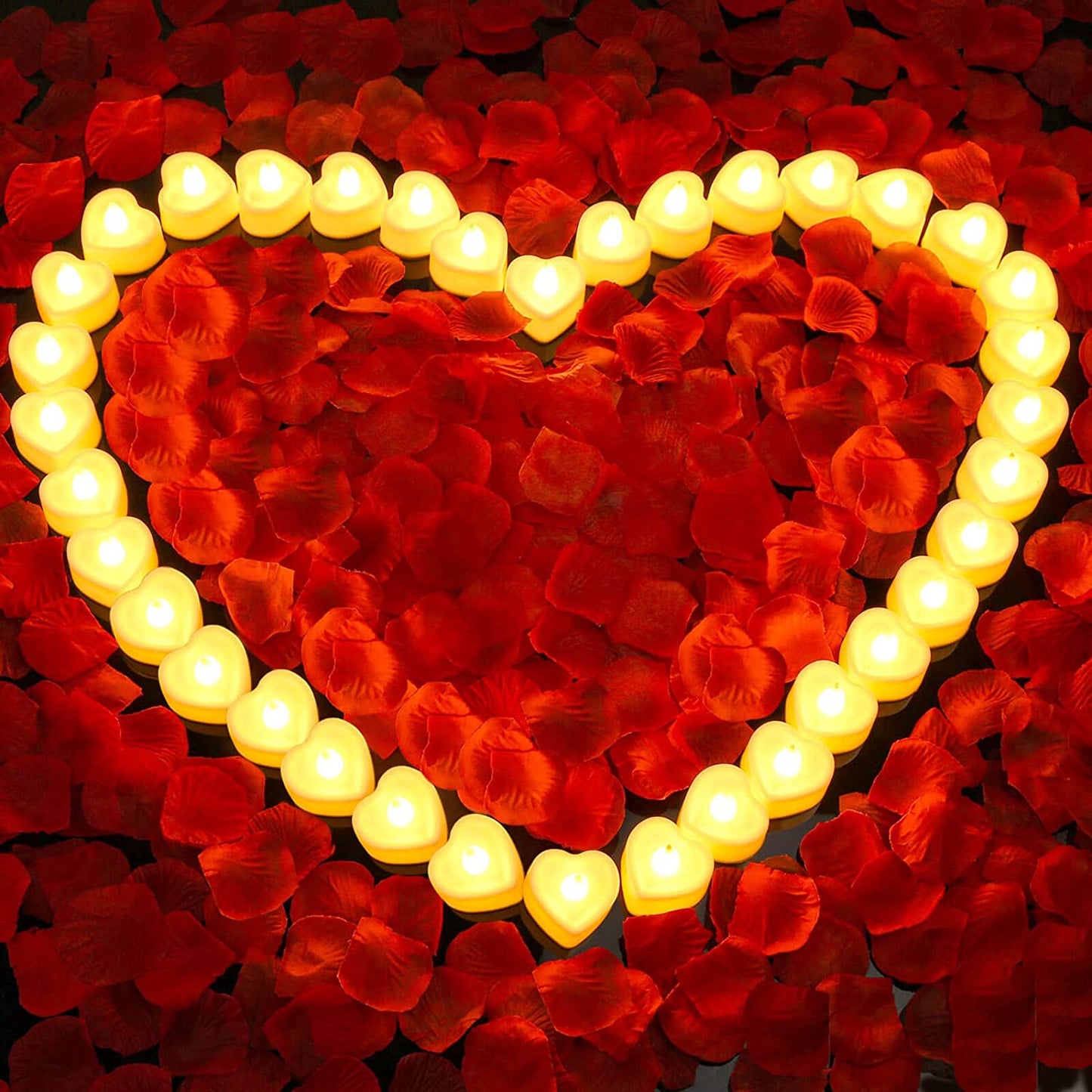 3000Pcs Rose Petals with 36Pcs LED Tea Lights Candles, Valentine's Day