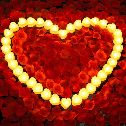 3000Pcs Rose Petals with 36Pcs LED Tea Lights Candles, Valentine's Day