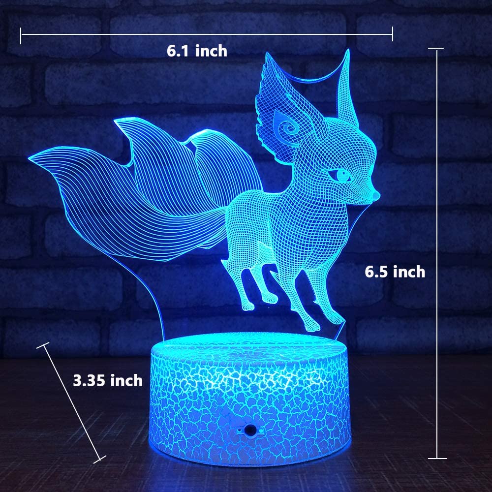 Kids Night Lights Bedside Lamp Fox 16 Colors with Remote 3D Night Light