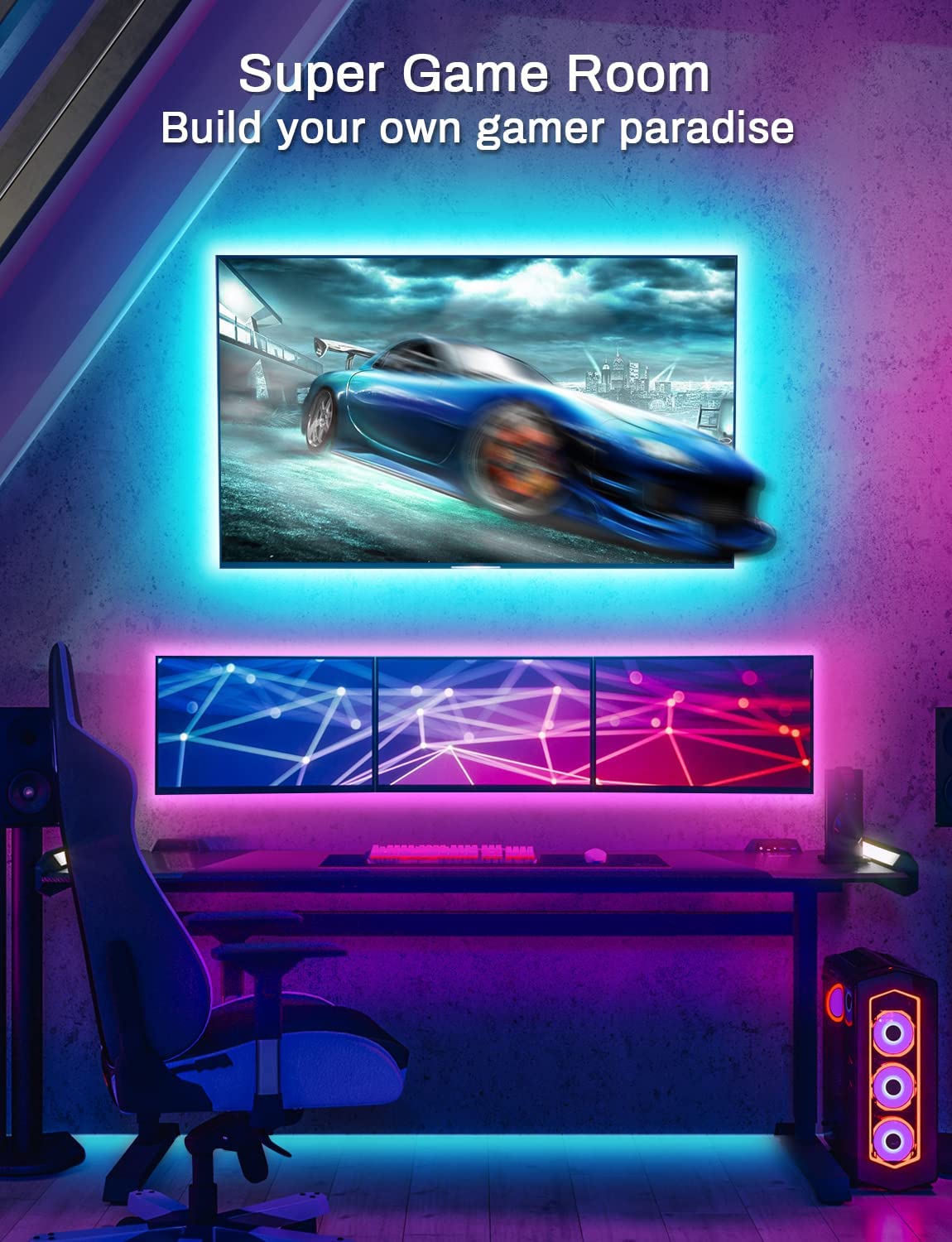 LED Lights for TV Led Backlight, 13.1ft RGB, for 45-60in TV w/ Bluetooth Smart App Remote