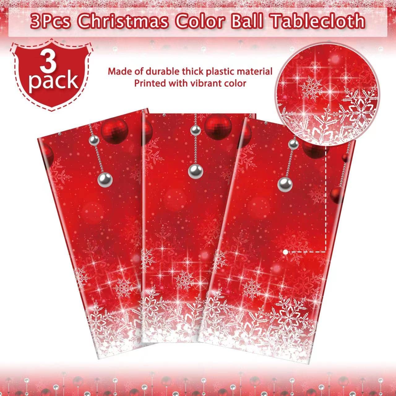 3Pieces Merry Christmas Plastic Table Cover Rectangle 54x108inch