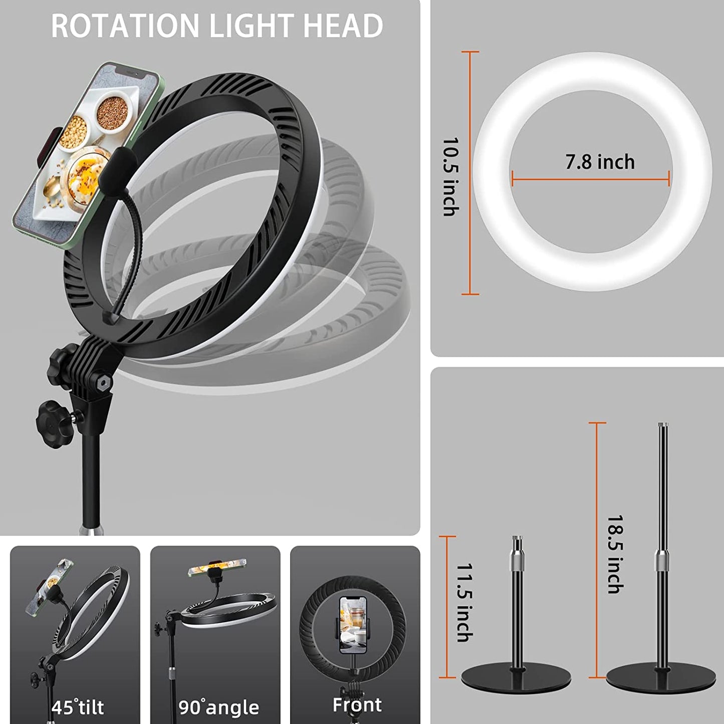 10.5'' Computer Ring Lights with Stand and Phone Holder, Laptop Ring Light