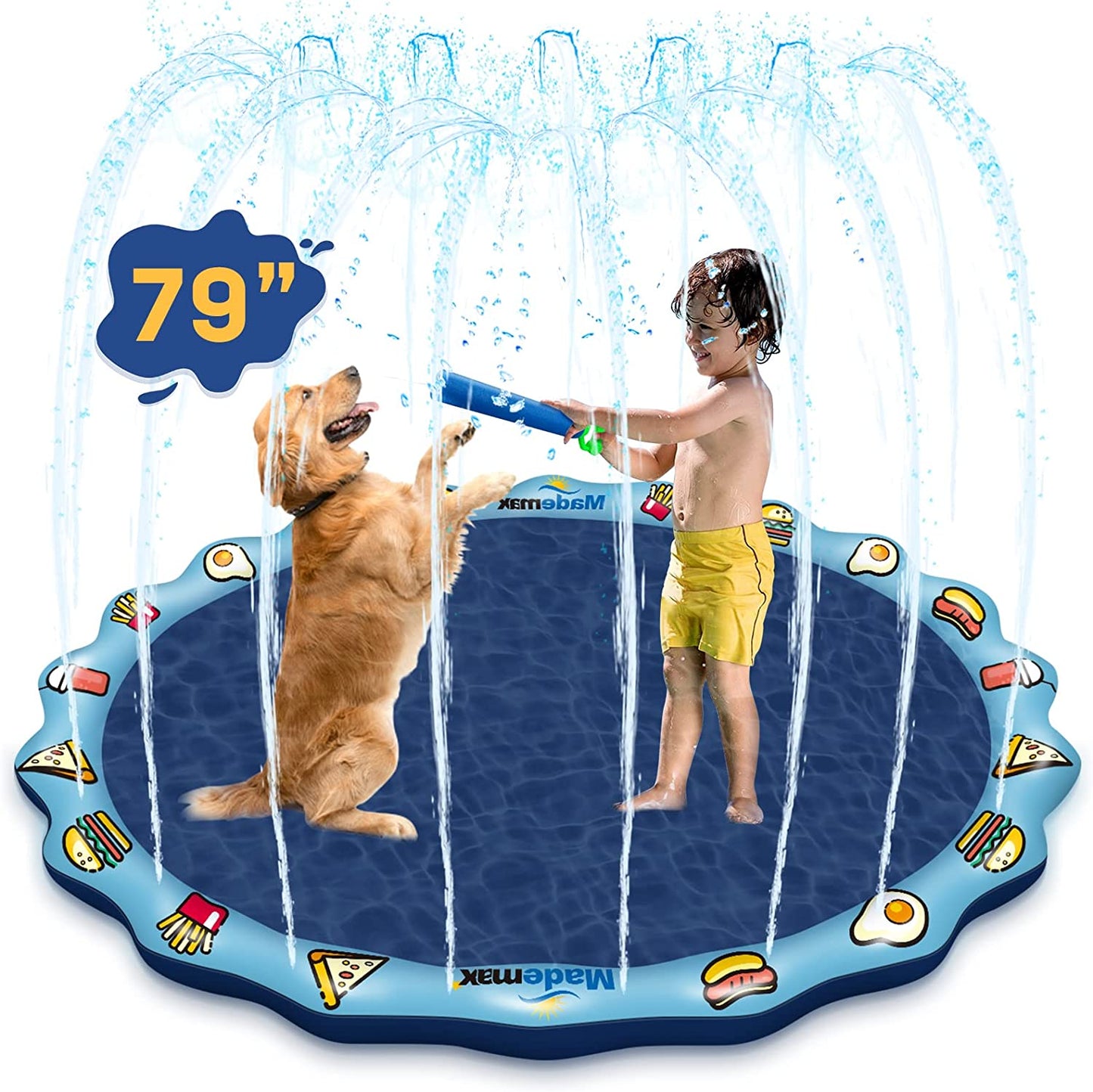 79" Non-Slip Splash Pad, Sprinkler & Splash Play Mat, Inflatable Summer Outdoor Sprinkler Water Pad