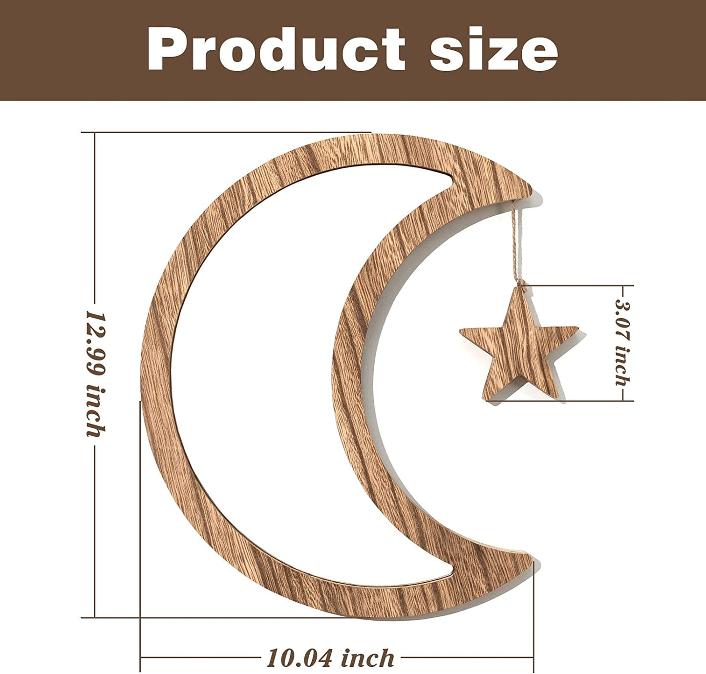 Boho Wall Decor Mirror 12.9 in Rustic Wood Moon Mirror w/ Real Glass, Carbonized Black