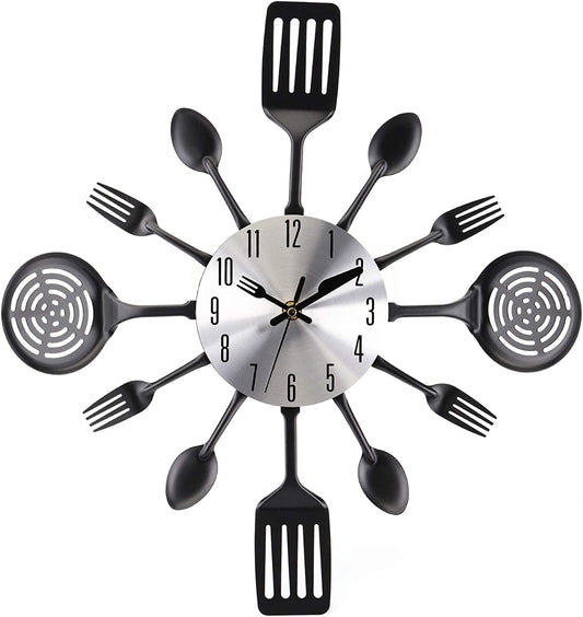 16" Kitchen Wall Clock, Large Kitchen Cutlery Wall Clock with Spoons and Forks, 3D Removable Modern Creative Wall Decal Wall Sticker Room Home Decoration