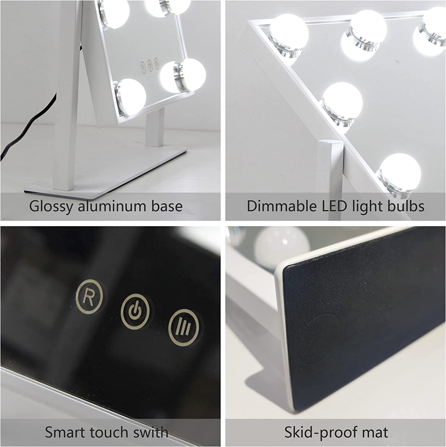 Vanity Mirror w/ 9 LED Lights Touch Control w/ 3 Colors Light & 360°Rotation