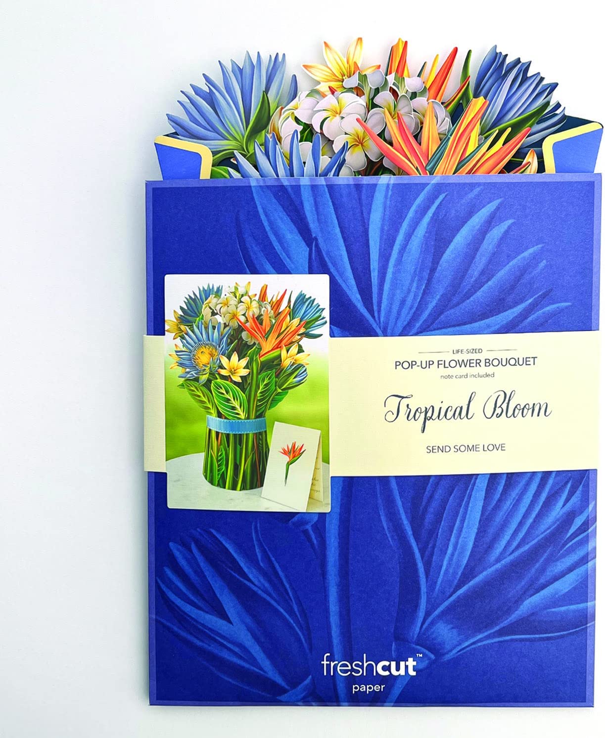 Paper Pop Up Cards, Tropical Bloom, 12 inch Life Sized Forever Flower Bouquet 3D w/ Note Card & Envelope for Mothers Day