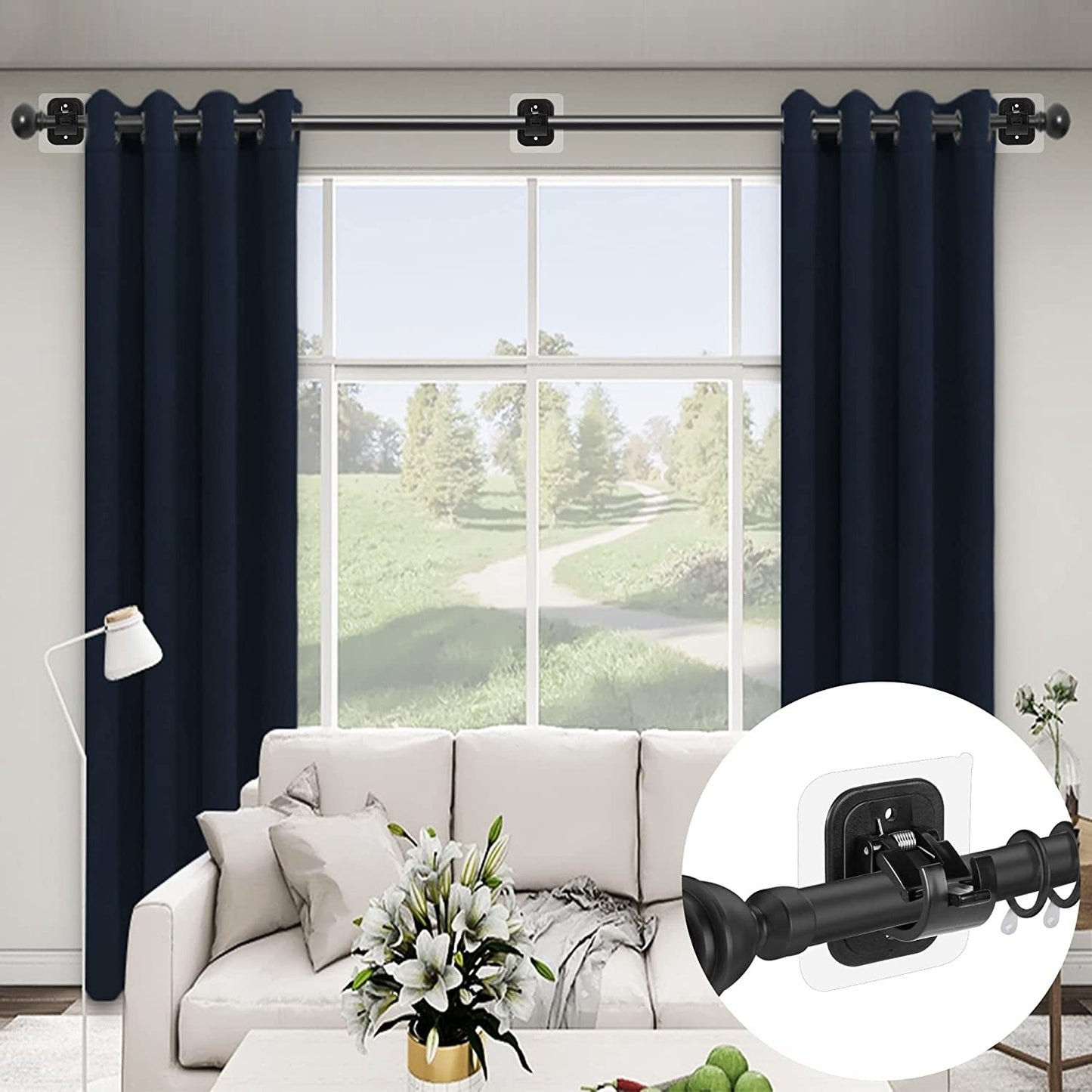 10PCS Self Adhesive Curtain Rod Holders No Drill Brackets Nail Free Adjustable (Black)