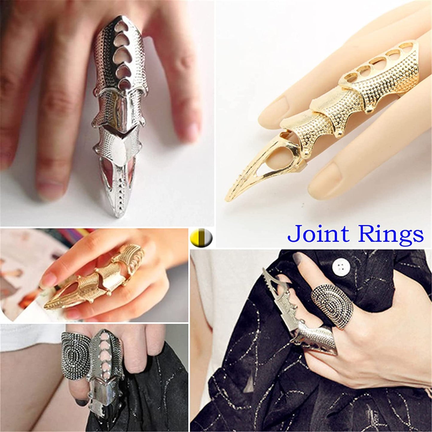 4Pcs Punk Full Finger Ring Set Gothic Adjustable for Men/Women